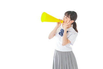 スポーツの応援をする若い女性