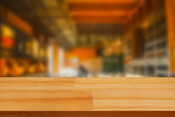wood table on blurred of restaurant background