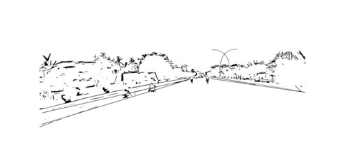 Building view with landmark of Karachi is the largest city in Pakistan. Hand drawn sketch illustration in vector.