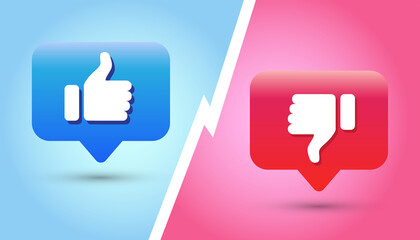 Thumb Up and Thumb Down icon. Like and dislike icon isolated on blue background. Vector illustration.