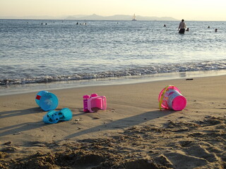 children playing on the beach