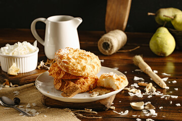 Coconut biscuits with coconut and pears - obrazy, fototapety, plakaty