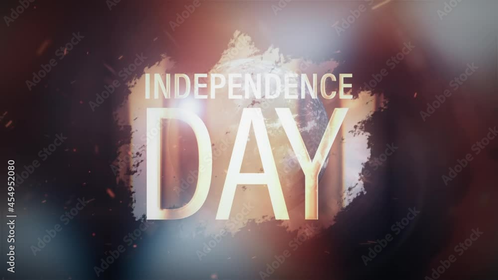 Poster independence day gold text with globe sparking exploding shockwave and beautiful flare light effect 