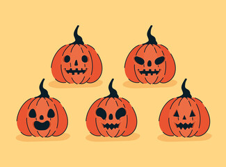 five halloween pumpkins