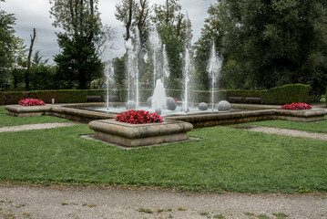 A beautiful and historic fountain in the Stanisław Staszic city park in Pila, Poland. 