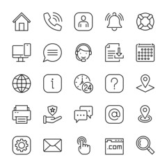 Contact us, support, service, line icon set, vector illustration.

