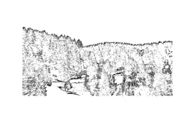 Fototapeta premium Building view with landmark of La Clusaz is the commune in France. Hand drawn sketch illustration in vector.