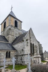 Fototapeta na wymiar Saint-Martin Church (or Saint-Lezin Church, XVI - XIX centuries) - Catholic Church in Blosseville. Blosseville-sur-Mer - commune in Seine-Maritime department, Normandy region in northwestern France.