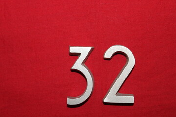 Two white metal numbers. Macro. Russia.