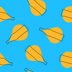 Beer bottles and alcohol drop seamless pattern. Line art style. Outline image. Repeat template. Party drinks concept. Color Illustration on white background. Flat design style for any purposes