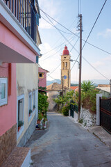 Fototapeta na wymiar Street in Sinarades village, Corfu island, Greece 