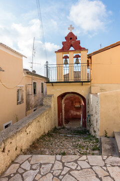 Street in Sinarades village, Corfu island, Greece 