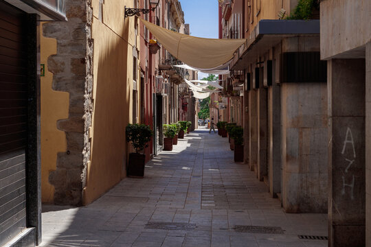 street of the old mediterranean town of begur on the costa brava with old historical buildings