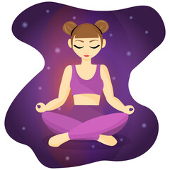 Girl sitting in lotus position flat style icon, woman doing yoga or meditation vector illustration