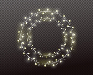 Glowing wreath christmas lights. Garlands Xmas Holiday.