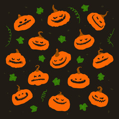 Halloween pumpkins set freehand illustration