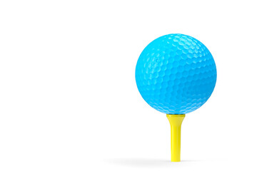 Blue golf ball on tee isolated on white background