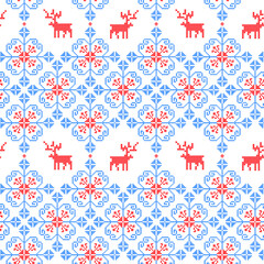 Fototapeta na wymiar Seamless pattern in Scandinavian style, deer and flowers