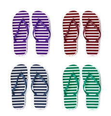 Set with different striped flip flops on white background, top view