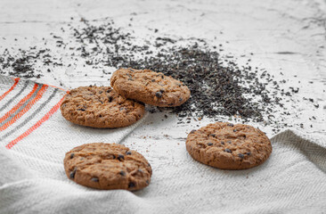 Oatmeal cookies on a neutral background. Useful and delicious food
