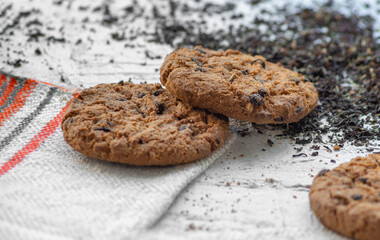 Oatmeal cookies on a neutral background. Useful and delicious food