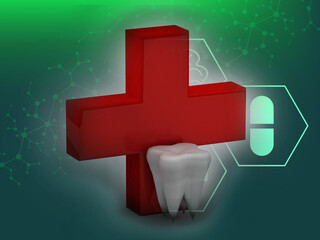 3d rendering teeth red cross