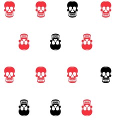 red and black skulls seamless pattern with white background