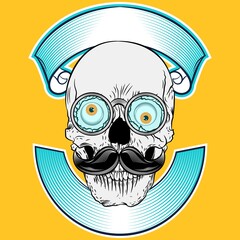 Crazy skull with eyes glasses and ribbon with background