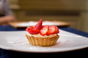 desert with strawberry macro shot