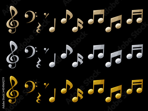 立体的な音符のイラスト素材セット ゴールド シルバー Wall Mural ふわぷか