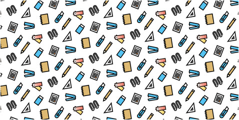 Stationery icon pattern background for website or wrapping paper (Color icon version)