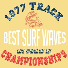 Surf design with text in college style California and background