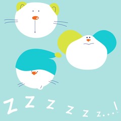 Cute friends with colors and text sleep sky background