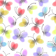 Rainbow of butterflies on a white background seamless pattern.