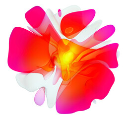 3d render of abstract art with surreal alien blossom poppy flower in curve wavy elegance biological lines forms in white red orange pink and yellow gradient color on isolated white background