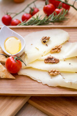 Appetizer on wooden table close up