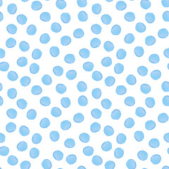 Hand Painted Brush Polka Dot Seamless Watercolor Pattern. Abstract watercolour Round Circles in Blue Color. Artistic Design for Fabric and Background