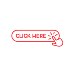 Red click here button with hand pointer icon
