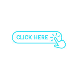 Blue click here button with hand pointer icon