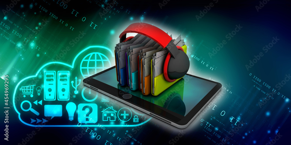 Poster 3d rendering folder connected headphone