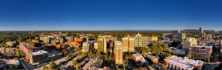 Aerial panoramic view of downtown Greenville, SC cityscape