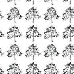 Vector pattern simple drawing of a tree. Tree pattern. For printing on fabric.