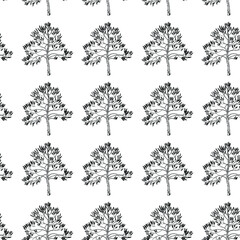 Vector pattern simple drawing of a tree. Tree pattern. For printing on fabric.