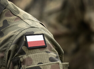 Flag of Poland on military uniform. Polish army. Troops, soldiers.