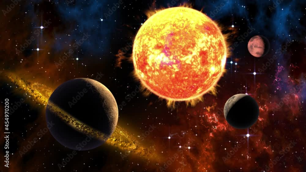 Poster spacescape background slowly moving through planetary system universe galaxies stars and nebulae