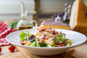 fresh salad on table with props