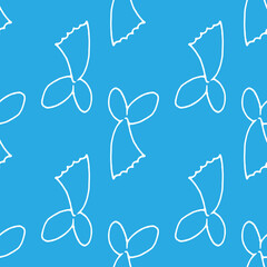 Vector pattern of mermaid tails,white outline on a blue background. seamless pattern of fish tail hand-drawn in doodle style with a white line on a blue background for a design template