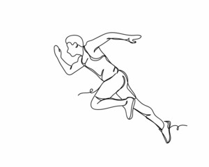 Fototapeta na wymiar Continuous one line drawing of man sport athletics runner icon in silhouette on a white background. Linear stylized.