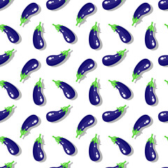 Eggplant vegetable on white background seamless pattern. Vector illustration.