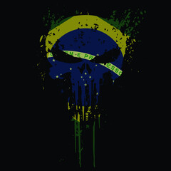 Skull head Brazil flag with grunge texture - vector t shirt design